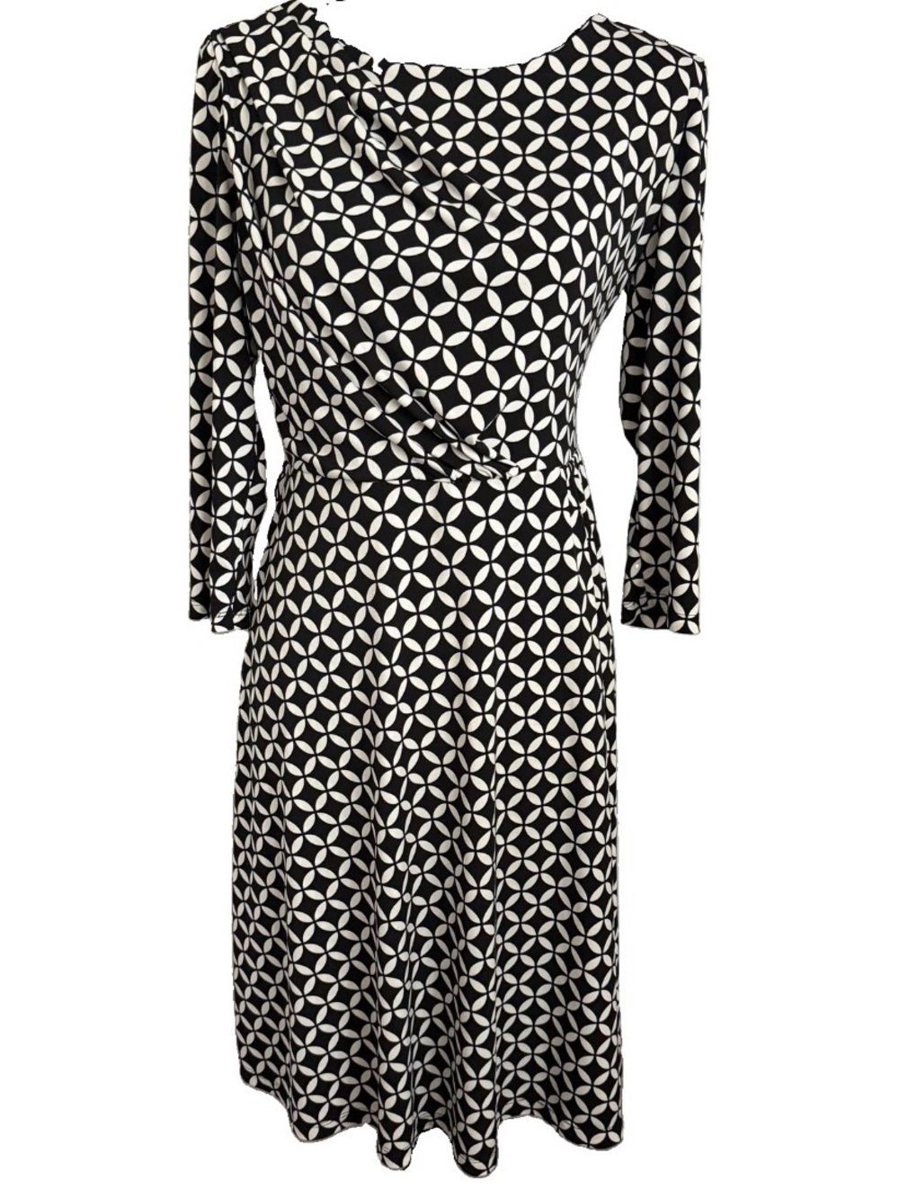 Coldwater Creek Dress Womens 10 Geometric Jersey Ruched Fit & Flare Midi Office